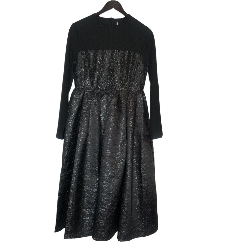 StyleWe Midi Dress Mesh Metallic silver Swirls Size Medium Black Color Dress